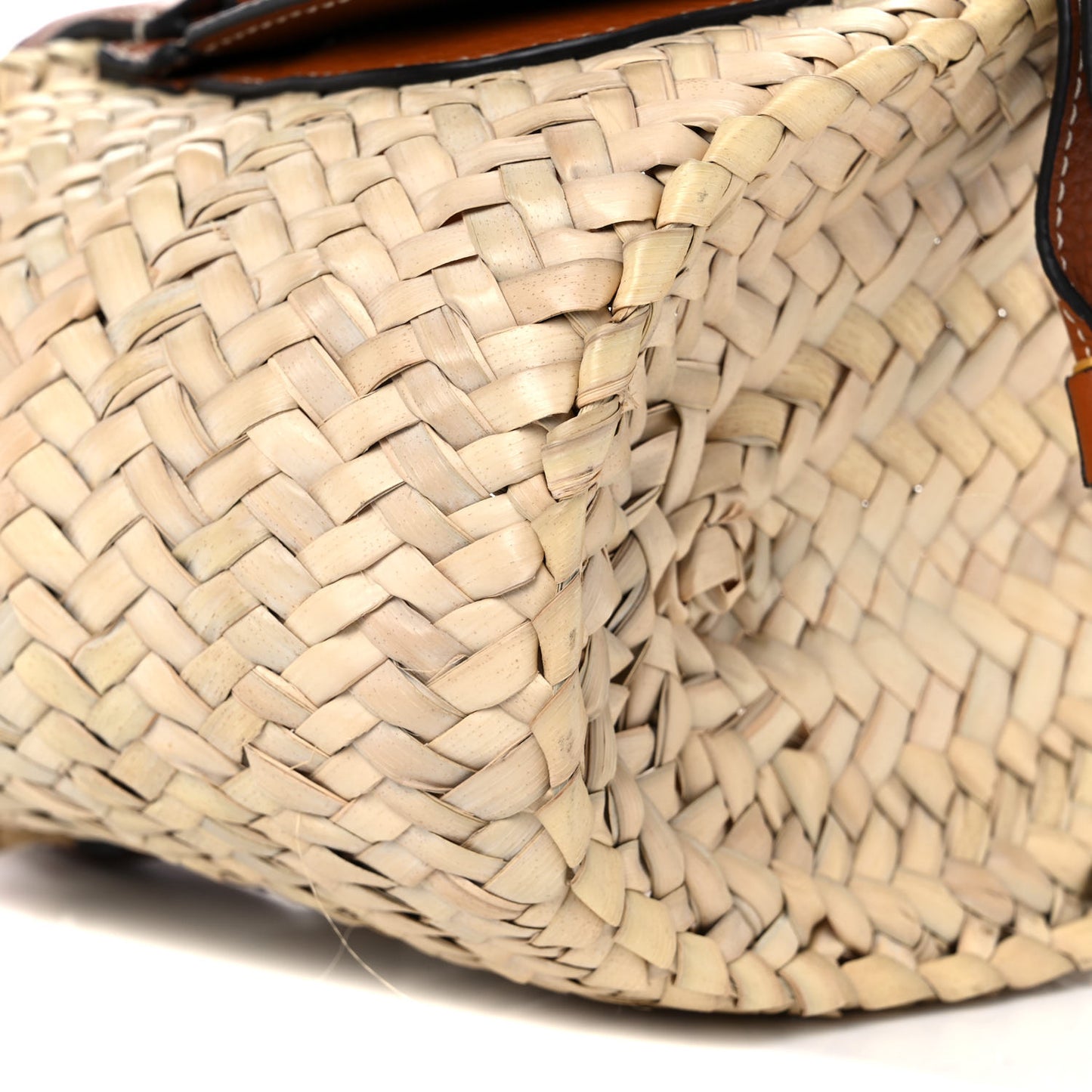 Raffia Small Grain Calfskin Mini Marcie Basket Tan