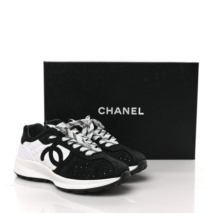 Chanel Fabric Suede Kidskin CC Sneakers 36.5 Dark Navy White 9 of 9