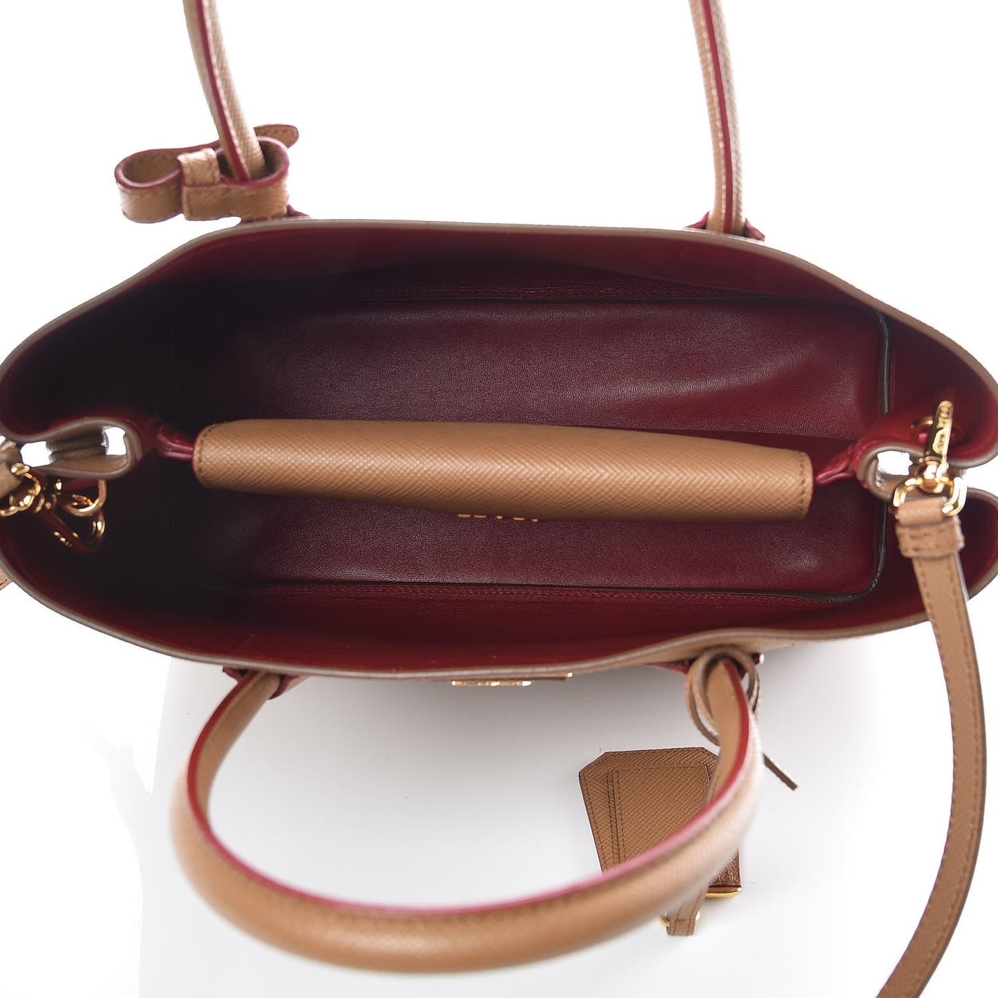 Saffiano Cuir Medium Double Bag Caramel Fuoco