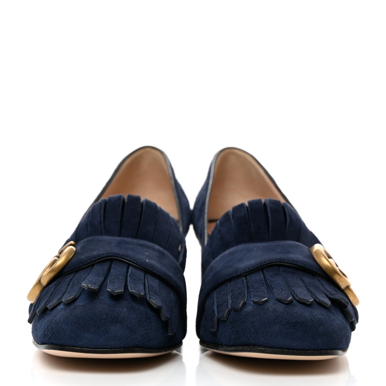 Gucci Kid Scamosciato GG Marmont Fringe 50mm Loafer Pumps 36 Blue Ink 2 of 9