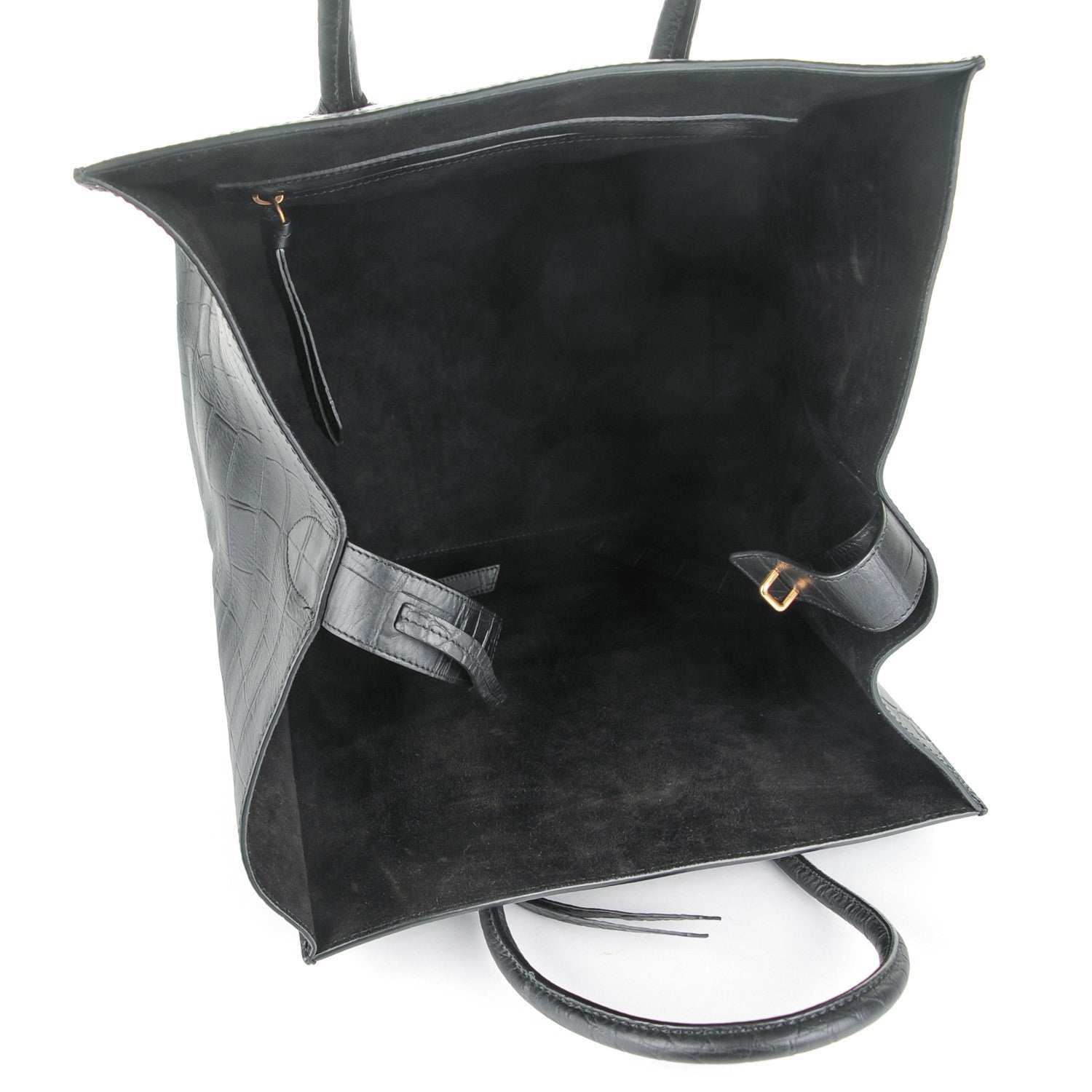 Celine Crocodile Embossed Calfskin Medium Phantom Luggage Black 5 of 8