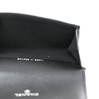 Chanel Pearly Lambskin Quilted Flap Card Holder Wallet So Black 5 of 9