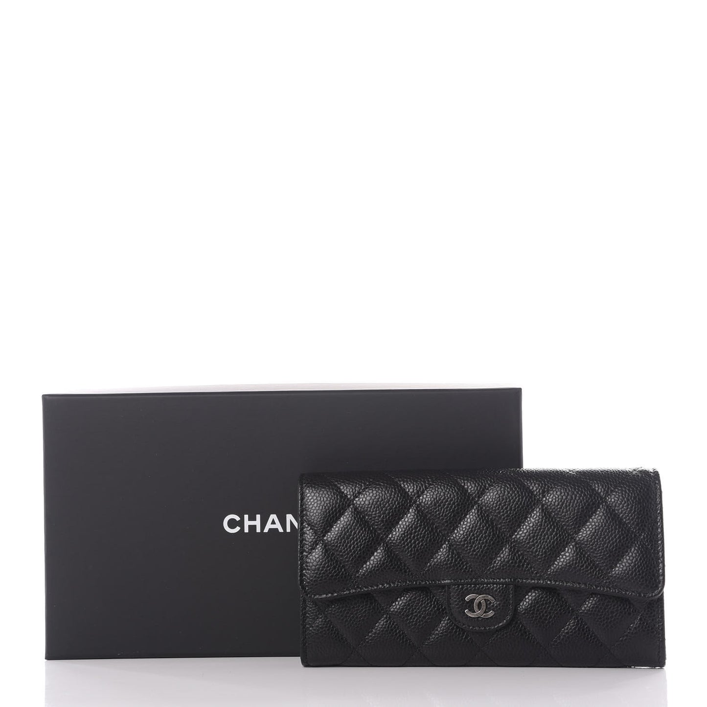 Caviar Quilted Large Flap Gusset Wallet Black