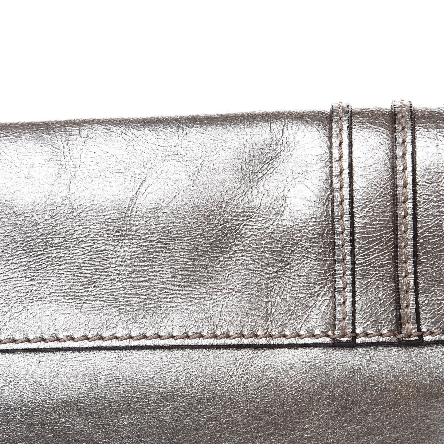 Metallic Calfskin Marcie Clutch Pewter