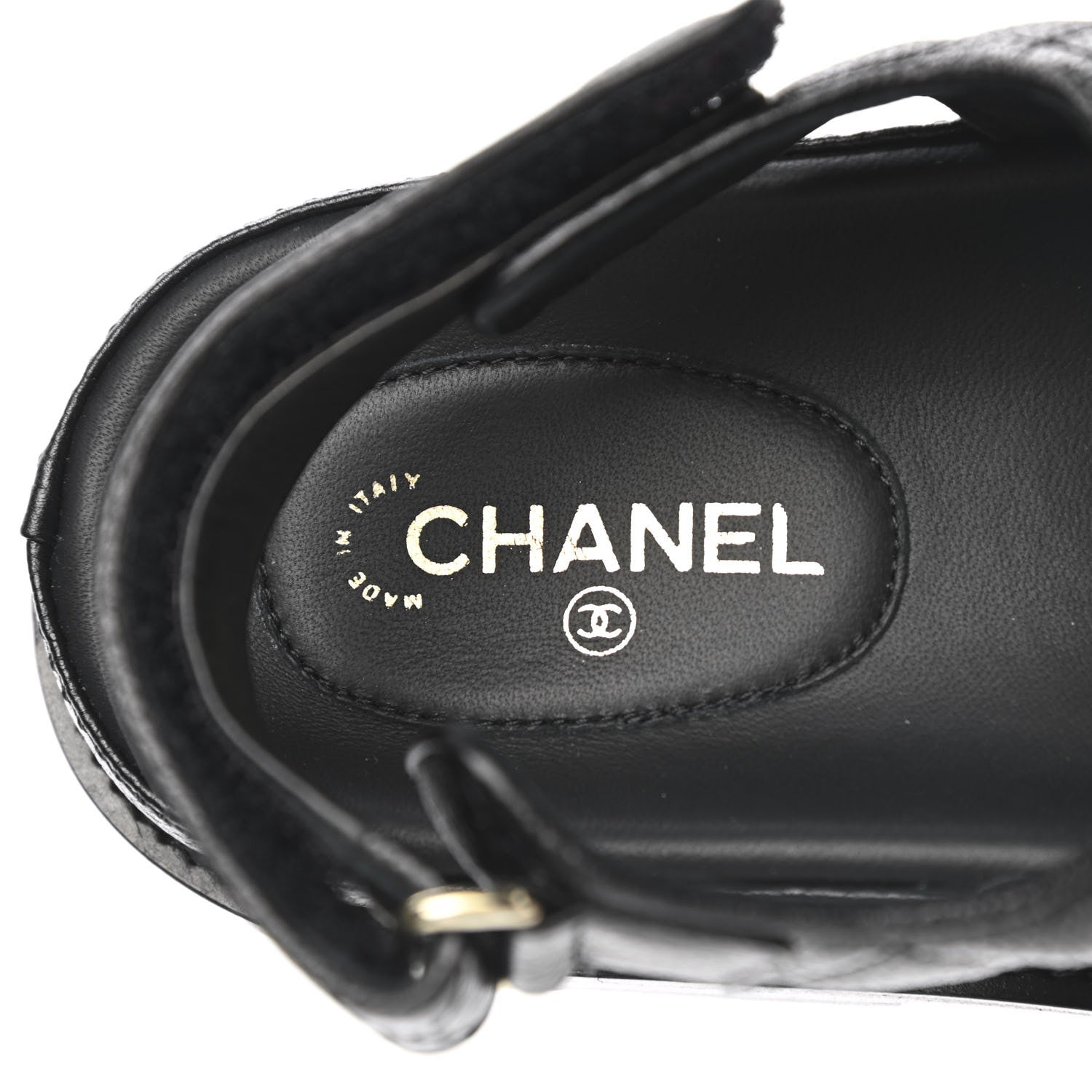 Chanel Grained Calfskin Velcro Dad Sandals 38.5 Black 7 of 9