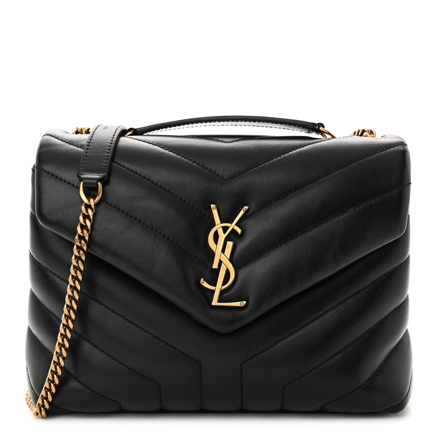 Saint Laurent Calfskin Y Quilted Monogram Small Loulou Chain Satchel Black 1 of 13