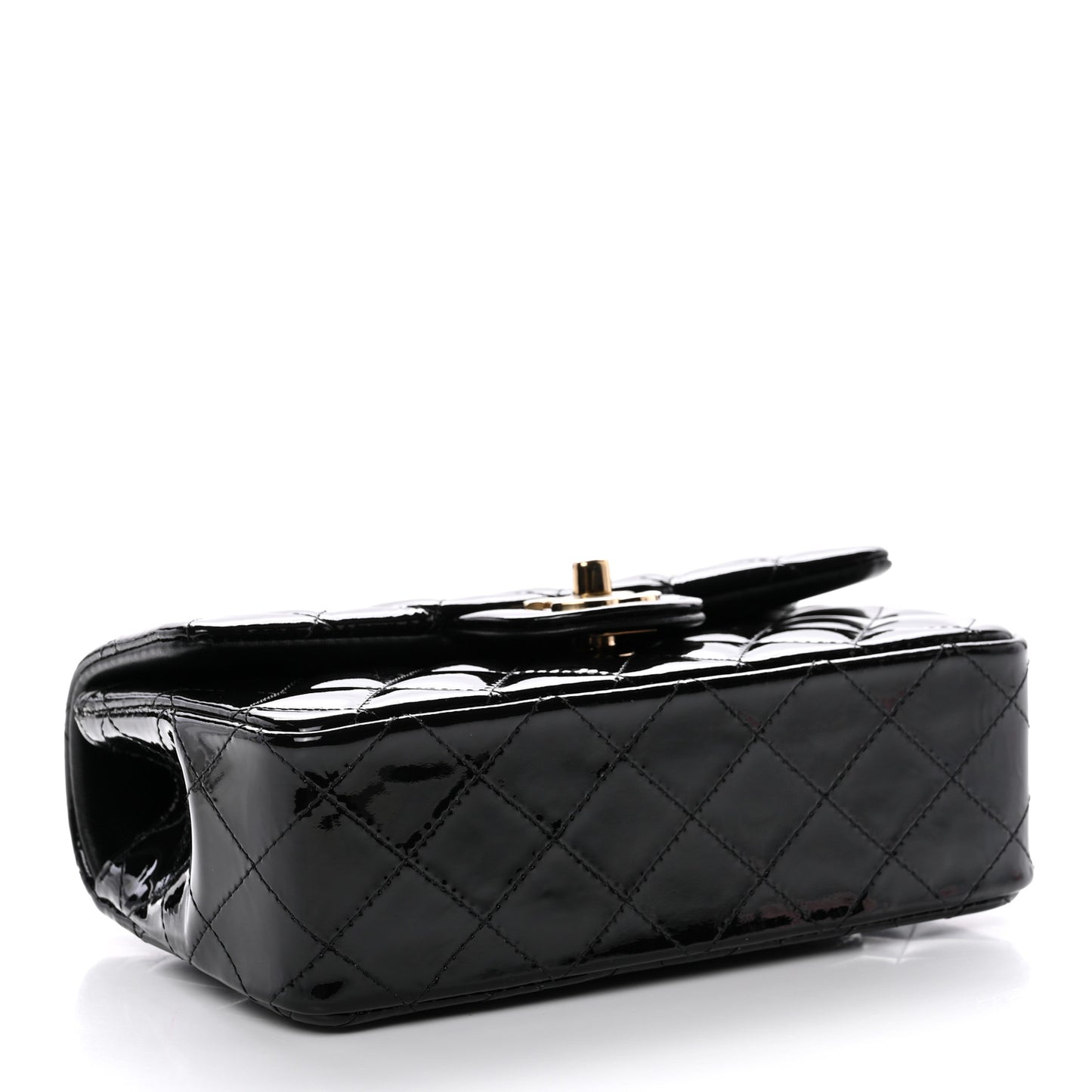Patent Quilted Mini Top Handle Rectangular Flap Black