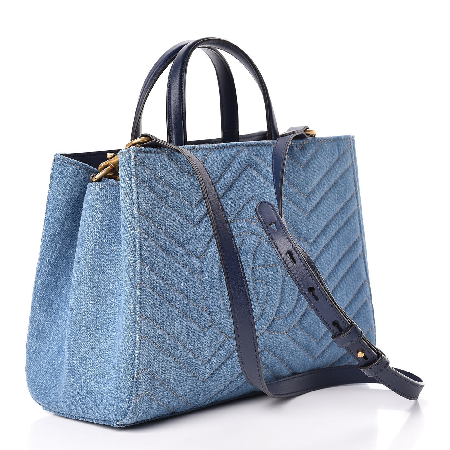 Denim Matelasse Small Pearly GG Marmont Tote Blue
