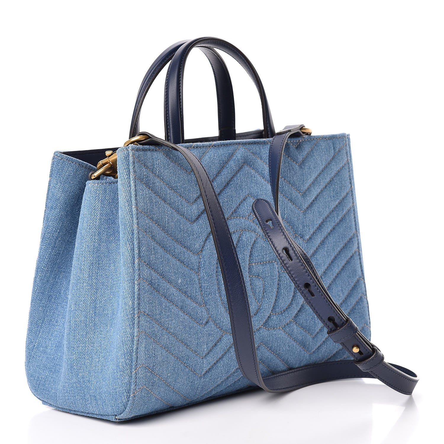Gucci Denim Matelasse Small Pearly GG Marmont Tote Blue 3 of 11