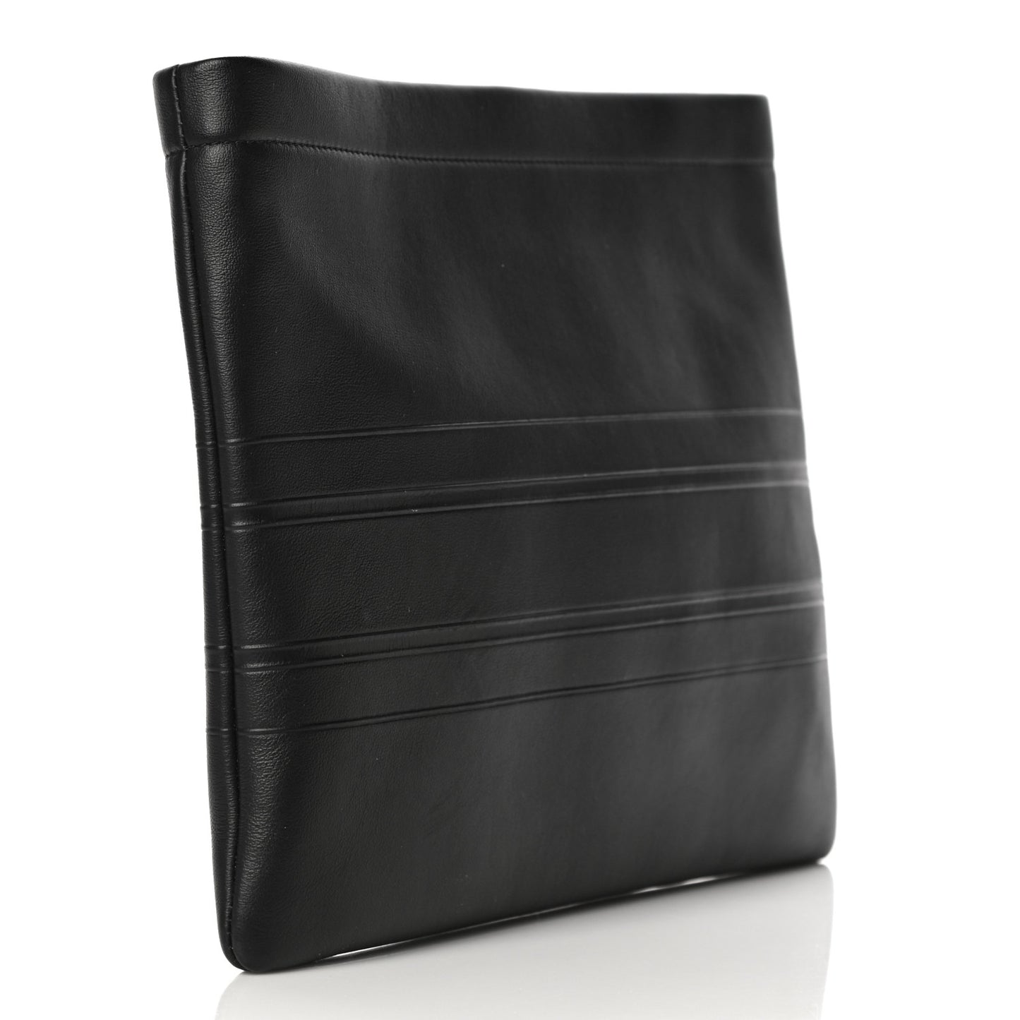 Calfskin Embossed Logo Zip Clutch Black