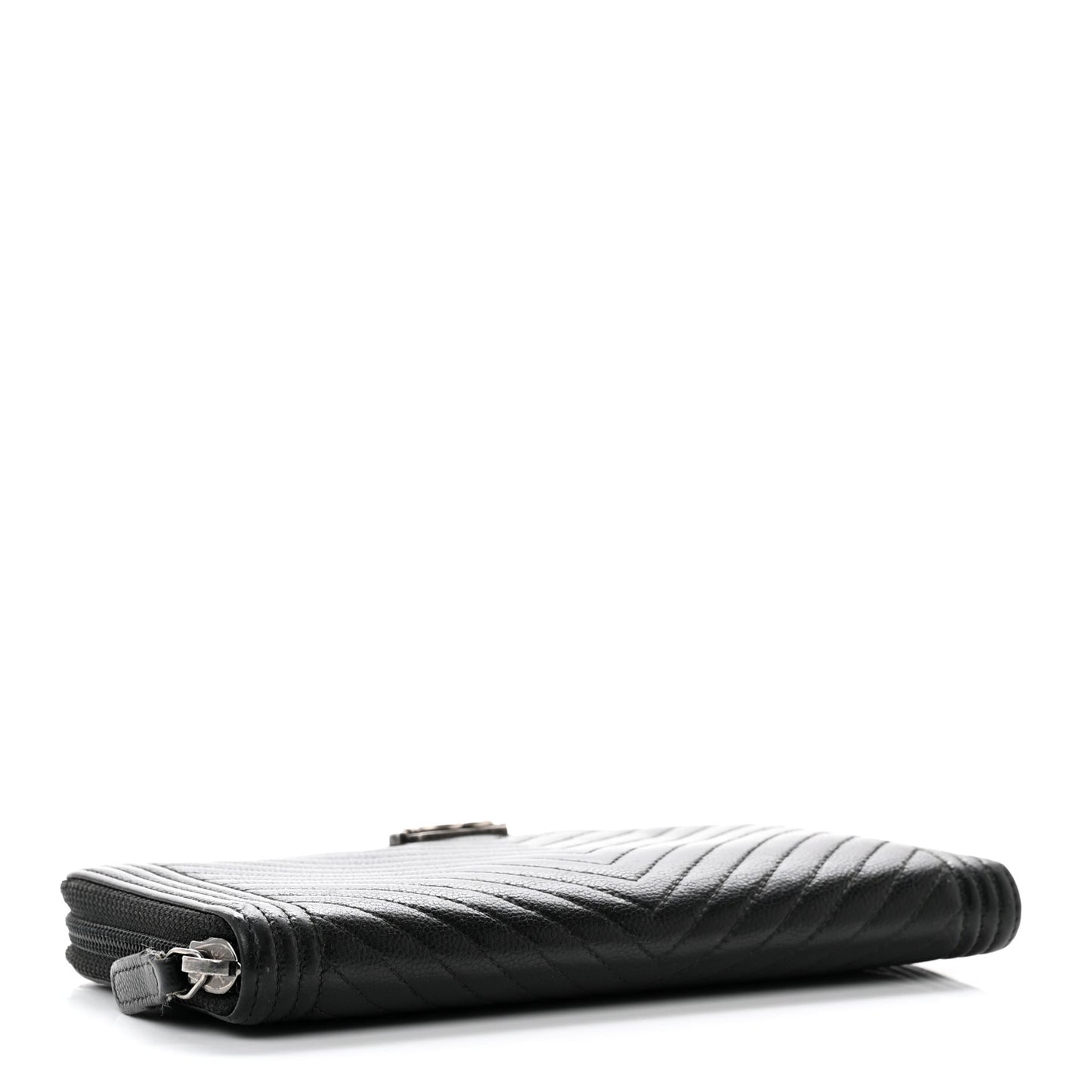 Caviar Chevron Quilted Zip Around Boy Wallet Black