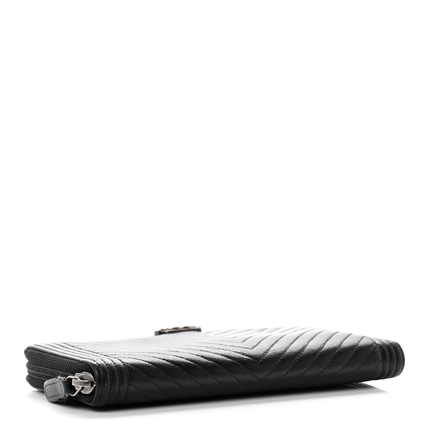 Chanel Caviar Chevron Quilted Zip Around Boy Wallet Black 4 of 11