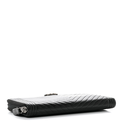 Chanel Caviar Chevron Quilted Zip Around Boy Wallet Black 4 of 11