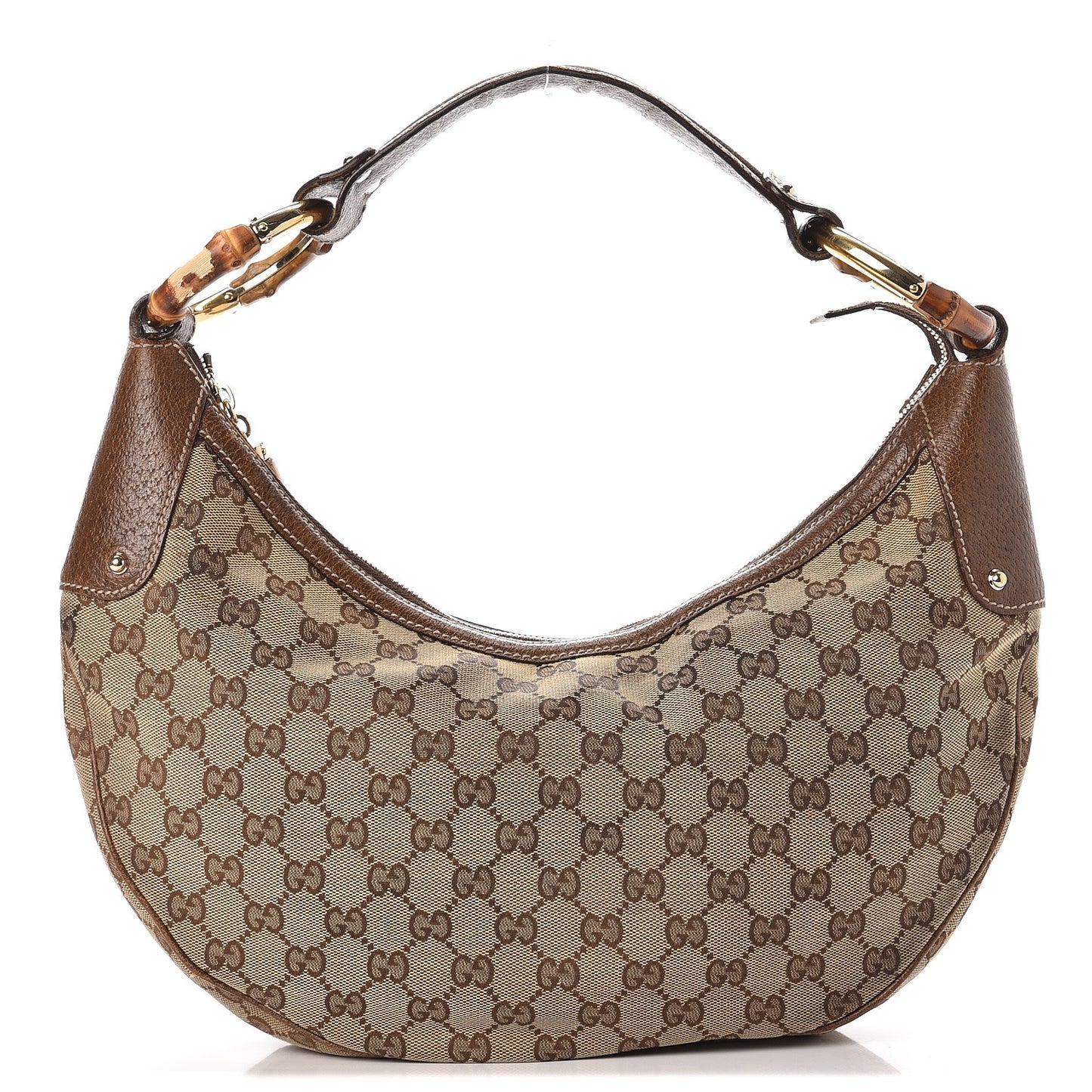 Monogram Bamboo Ring Half Moon Hobo Bag Brown