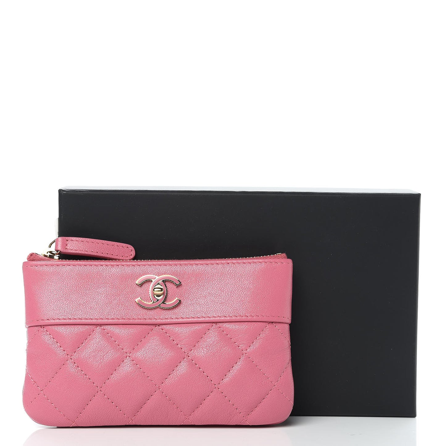 Sheepskin Quilted Small Vintage Mademoiselle Cosmetic Case Dark Pink