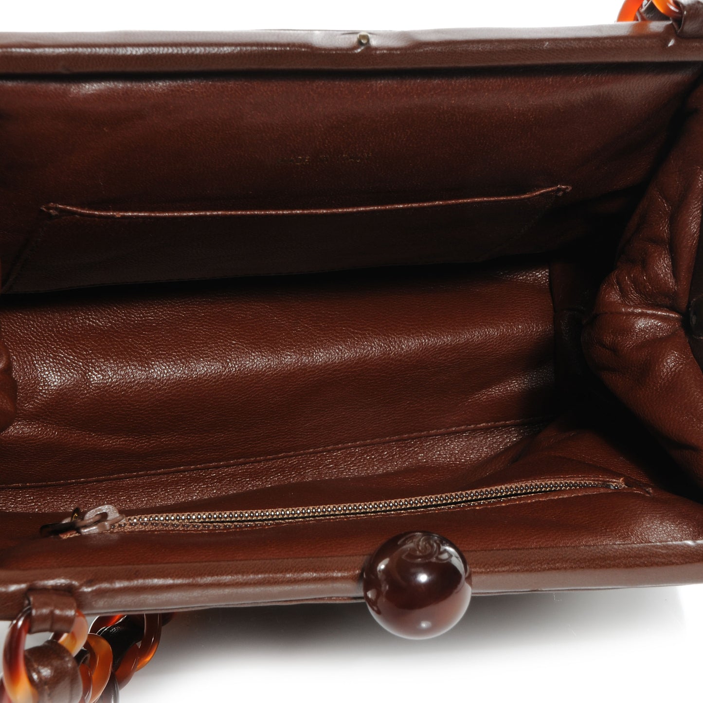 Lambskin Quilted Bekko Chain Kiss Lock Frame Bag Brown