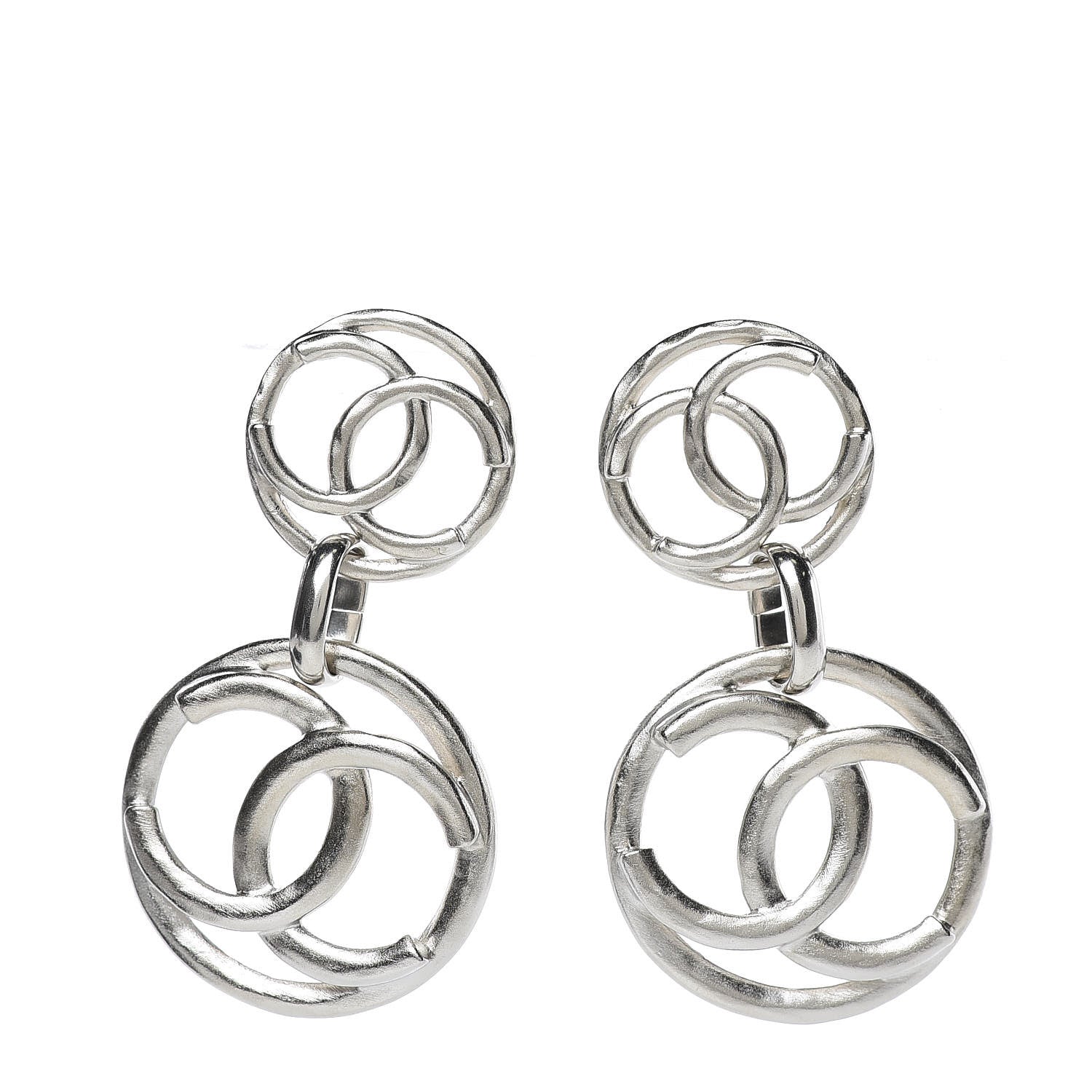 Chanel CC Hoop Drop Earrings Silver 1 of 5