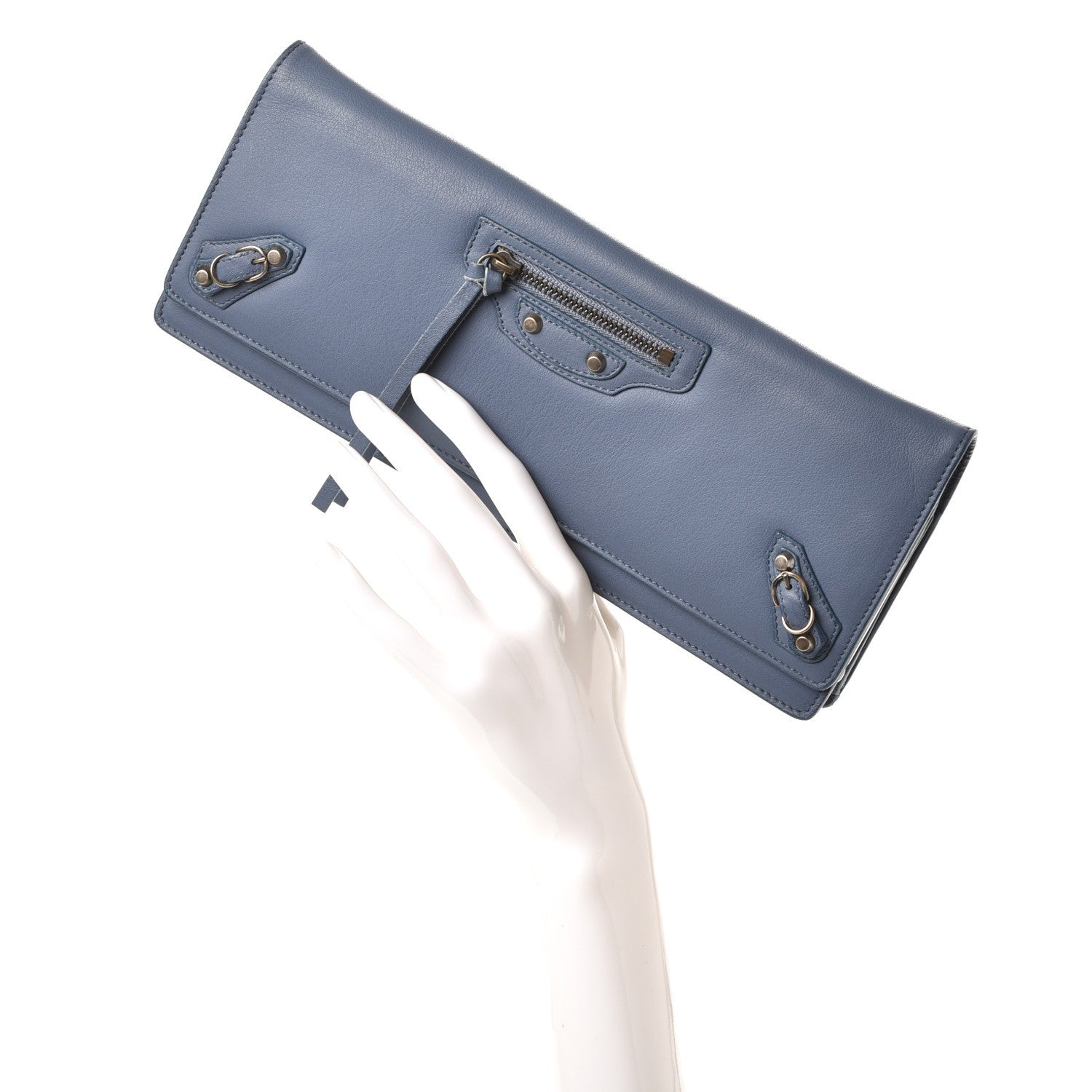 Balenciaga Calfskin Papier Wand Clutch Petroleu Bleu 2 of 10
