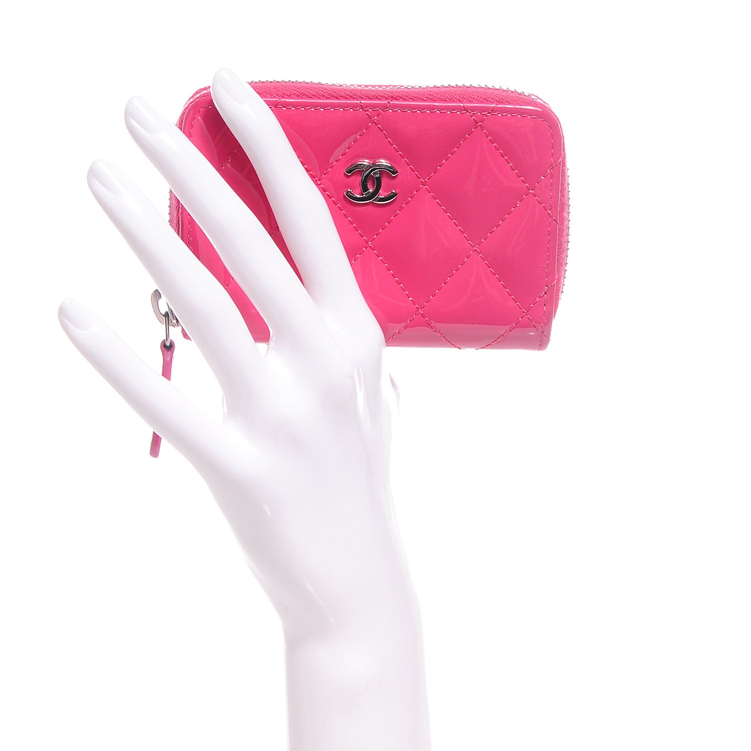 Chanel Patent Quilted Zip Coin Purse Fuchsia 2 of 7