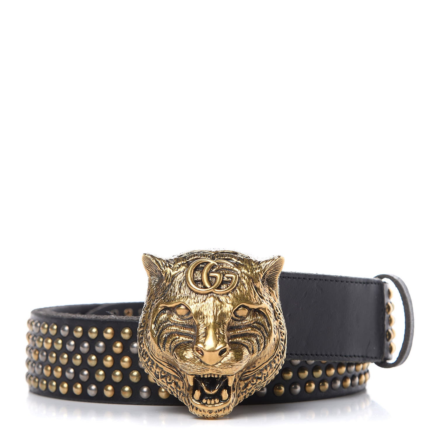 Gucci Calfskin Studded Feline Belt 110 44 Black 1 of 6