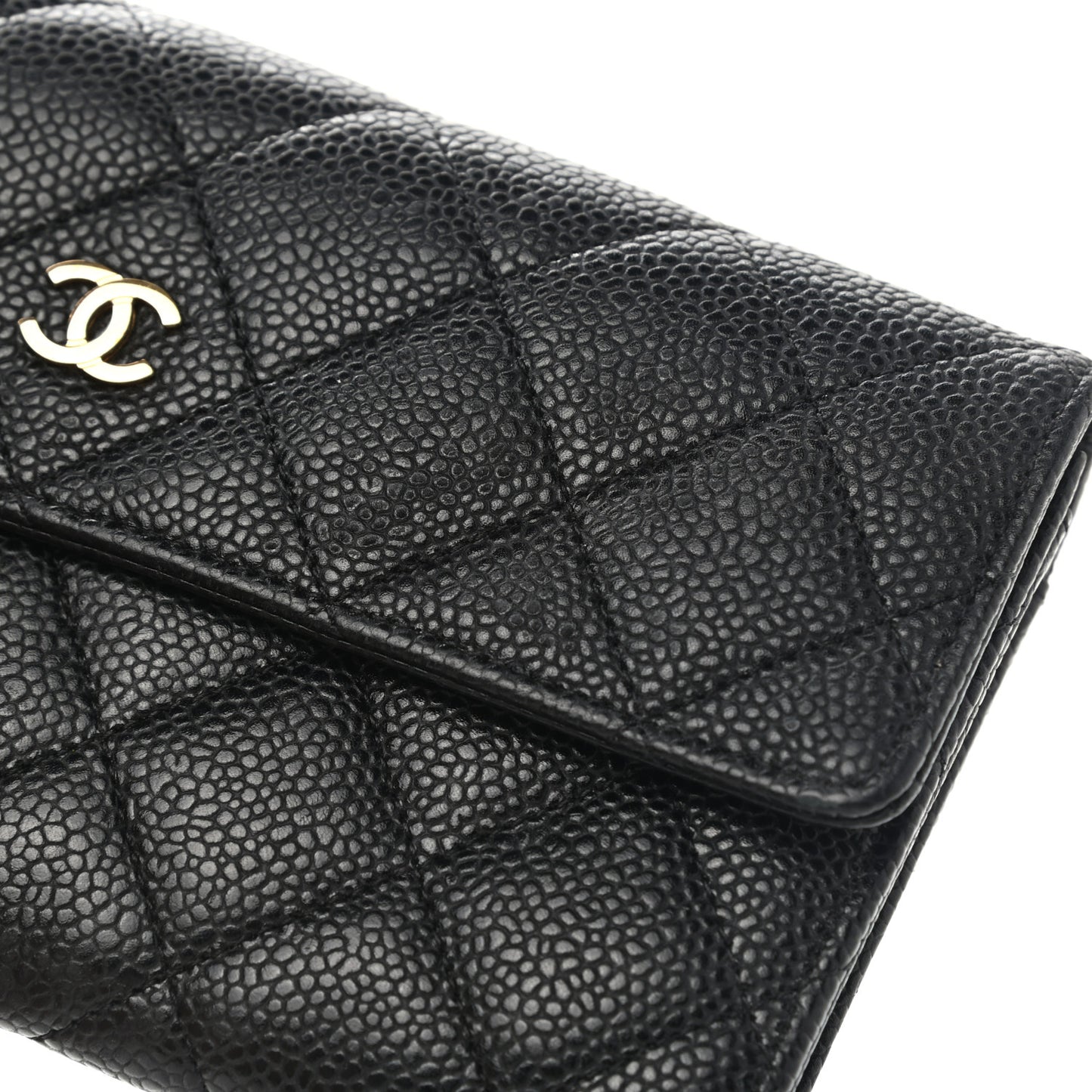 Caviar Quilted Large Gusset Flap Wallet Black