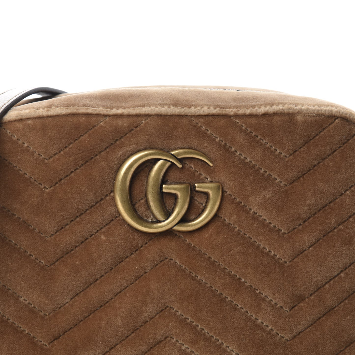 Velvet Matelasse Small GG Marmont Chain Shoulder Bag Taupe