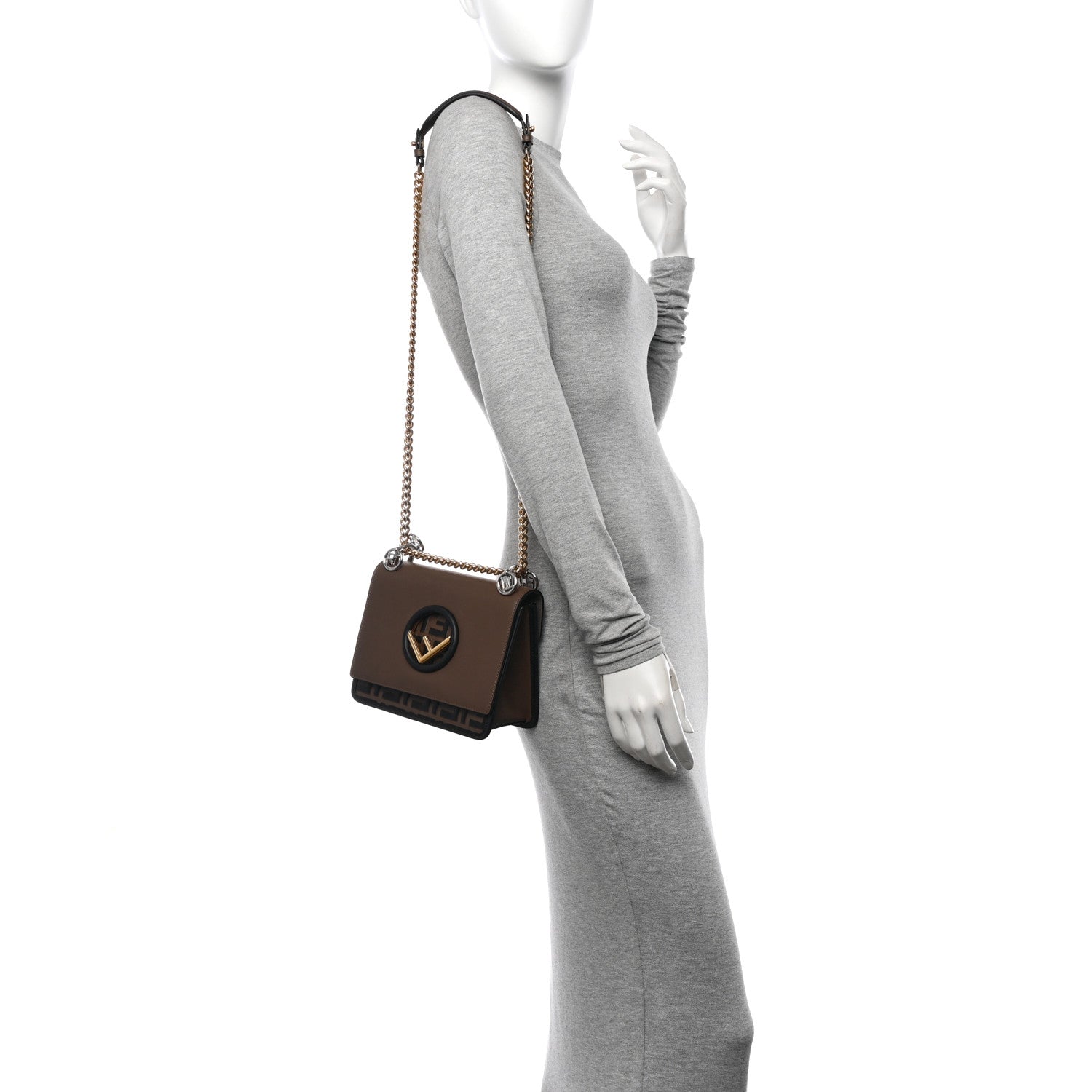 Fendi Vitello Century F is Fendi Bi-Color FF 1974 Embossed Small Kan I Shoulder Bag Maya Black 2 of 12