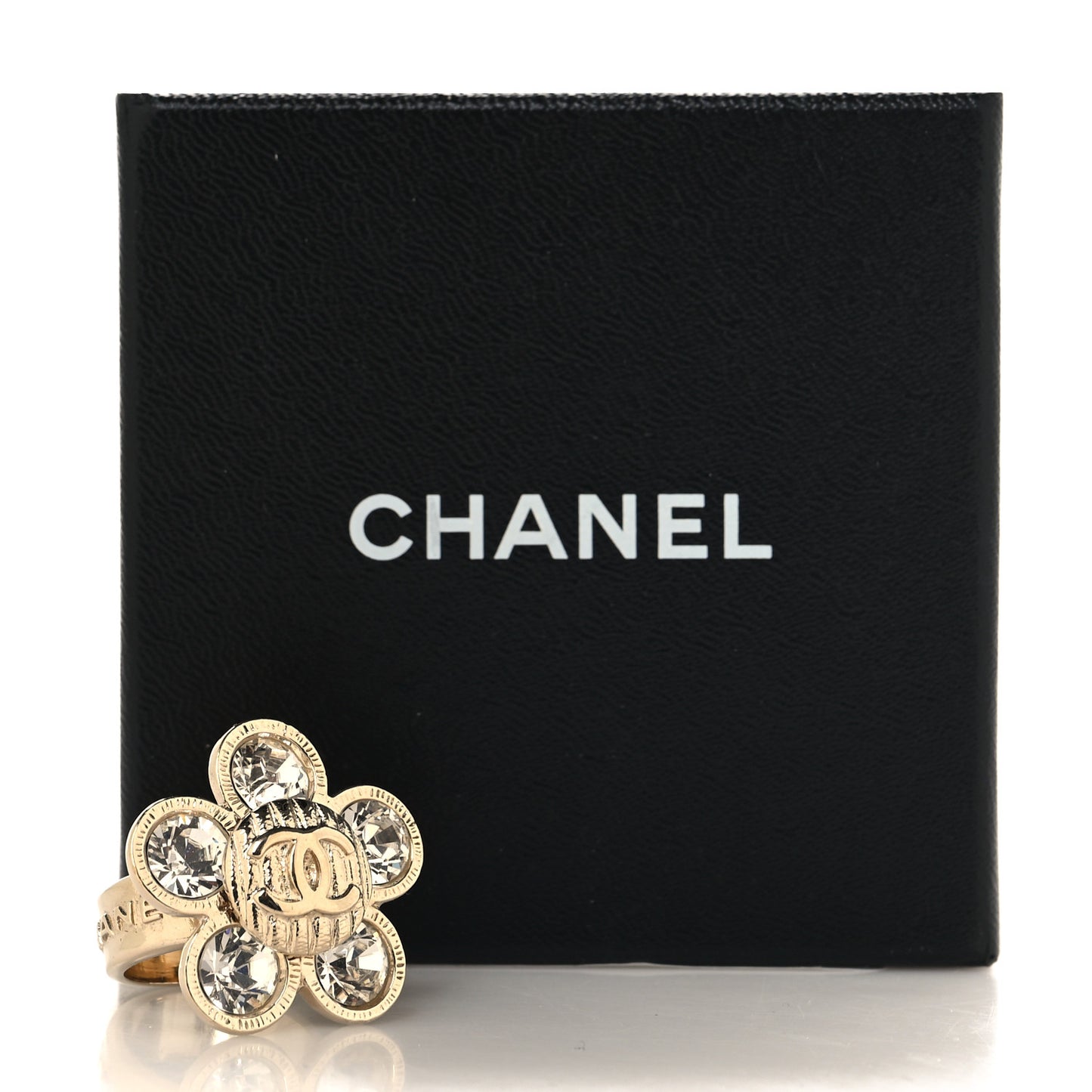 Metal Crystal CC Camellia Ring 53 6.25 Gold