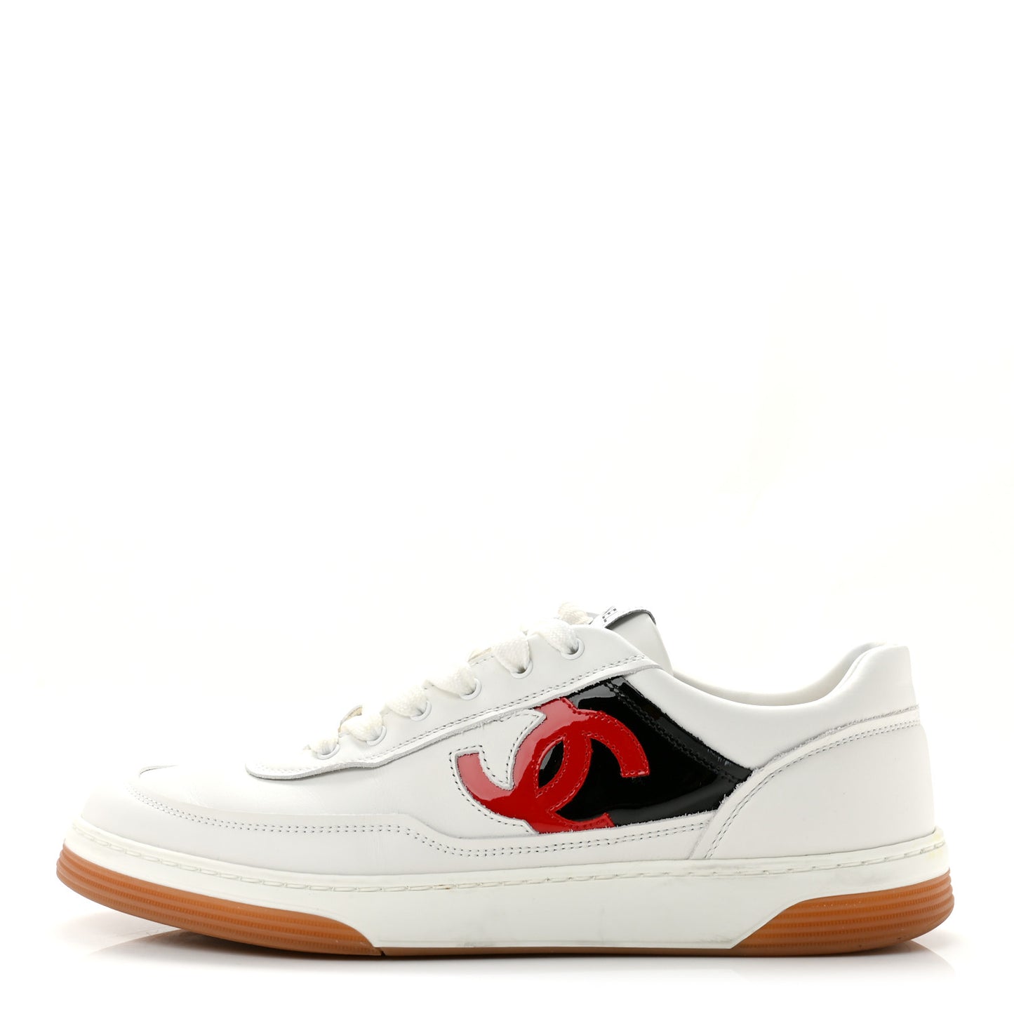 Calfskin Patent Womens CC Sneakers 40.5 White Black Red