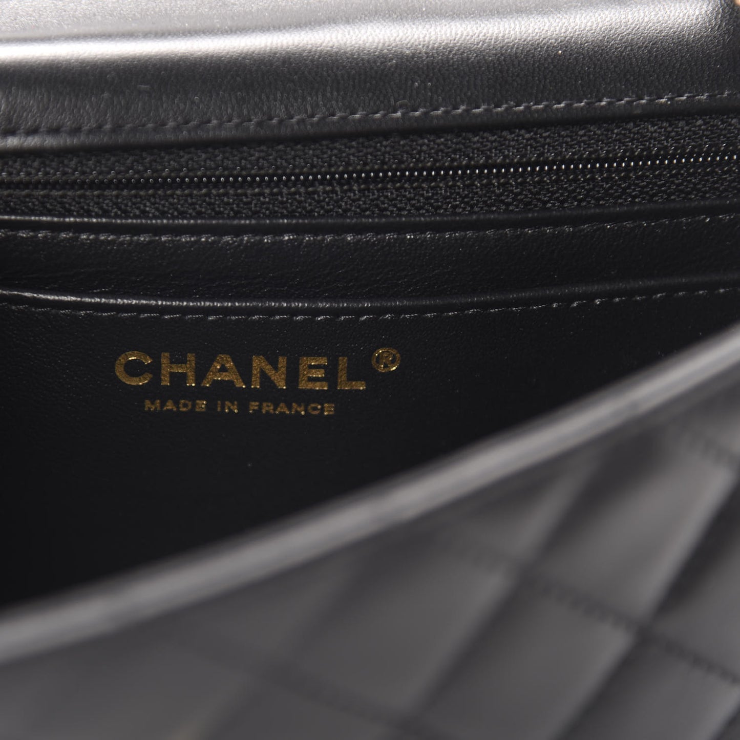 Lambskin Quilted Mini Rectangular Flap Black