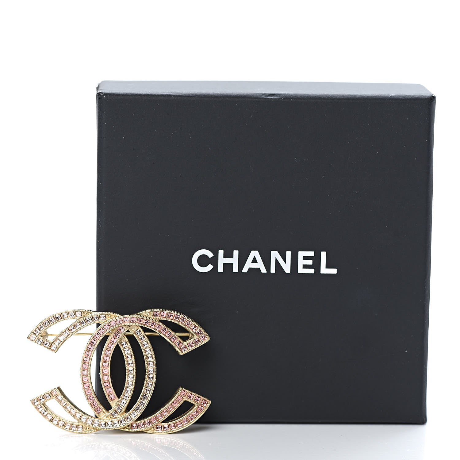 Chanel Crystal CC Brooch Light Gold Pink 5 of 5