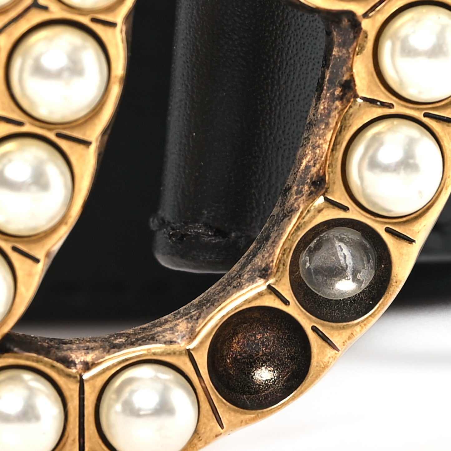 Moon Calfskin Pearl Double G 70mm Belt 95 38 Black Cream