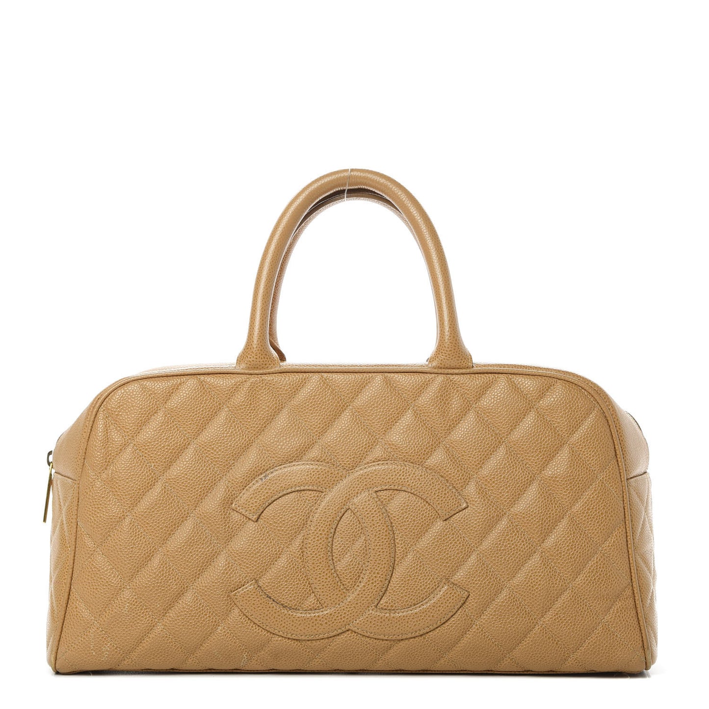 Caviar Quilted Large Bowler Bag Beige