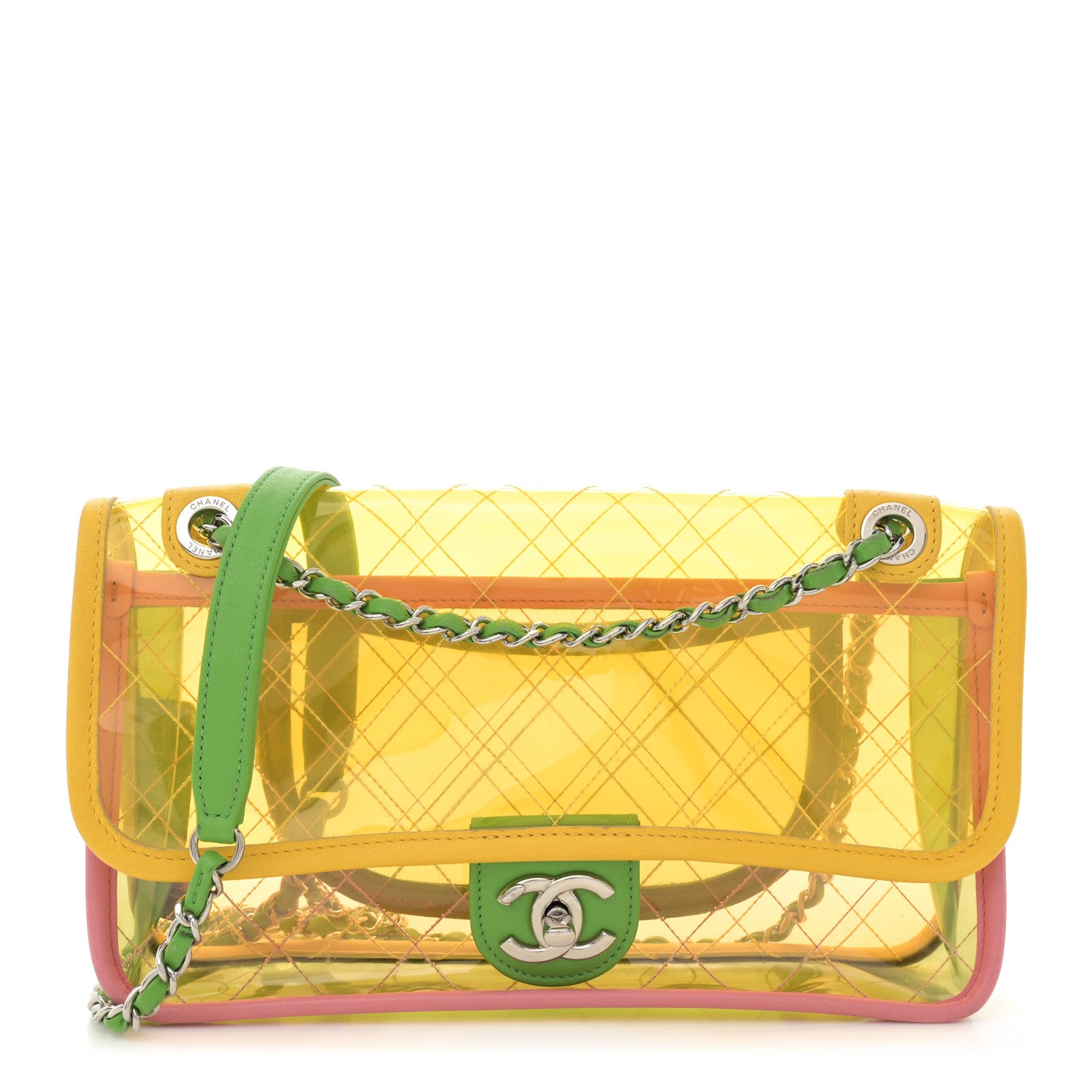 Chanel PVC Lambskin Stitched Medium Coco Splash Flap Yellow Green Pink 1 of 12