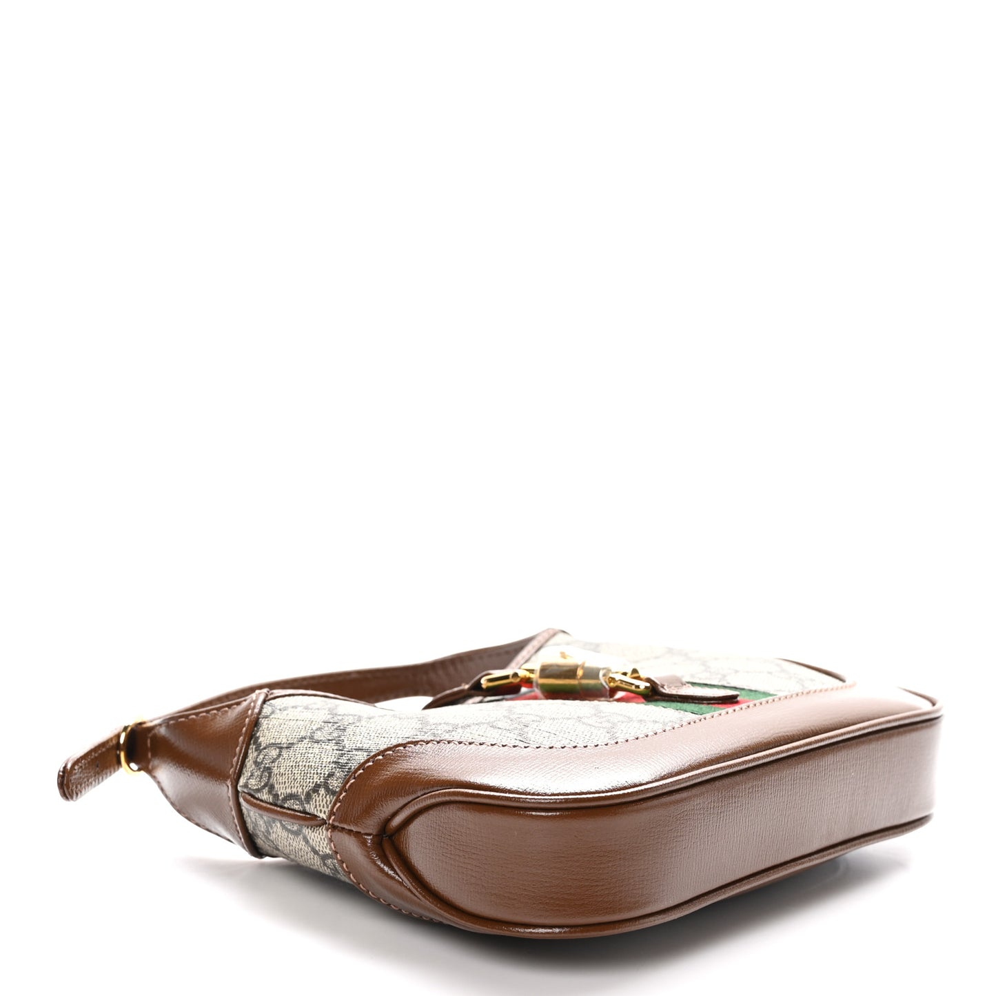 GG Supreme Monogram Azalea Calfskin Web Mini Jackie 1961 Hobo Beige Ebony Brown Sugar