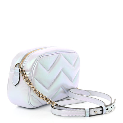 Gucci Iridescent Nappa Chevron Matelasse Small GG Marmont Chain Shoulder Bag Iridescent Snow Light Blue 3 of 12