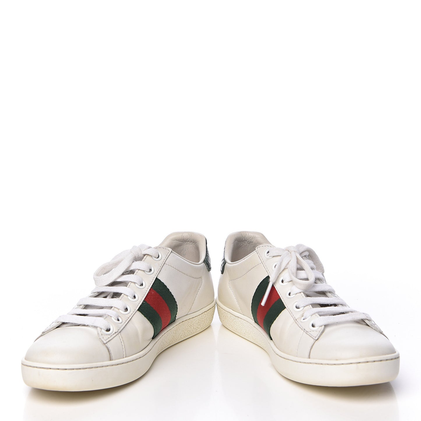 Calfskin Crocodile Web Womens Ace Sneakers 35 White Green