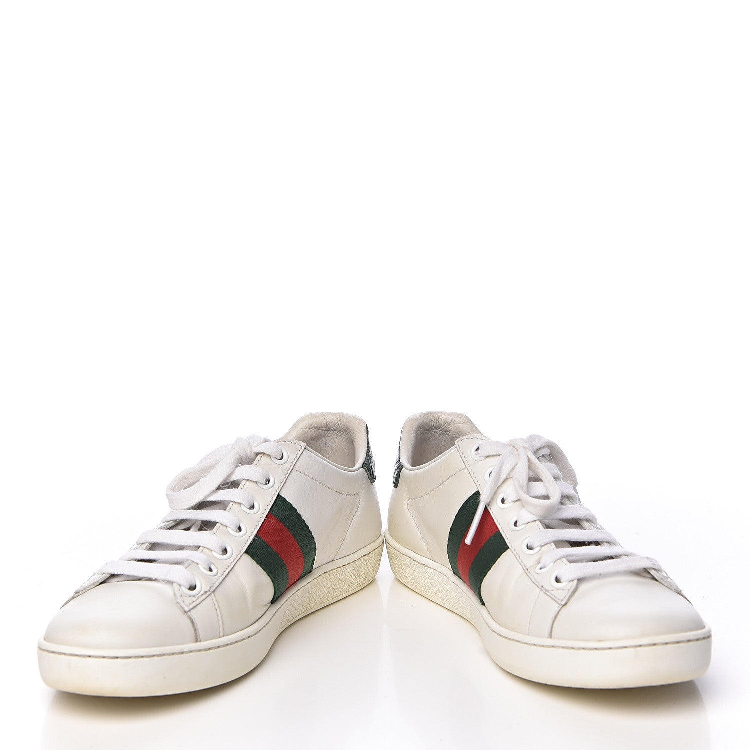 Gucci Calfskin Crocodile Web Womens Ace Sneakers 35 White Green 13 of 16