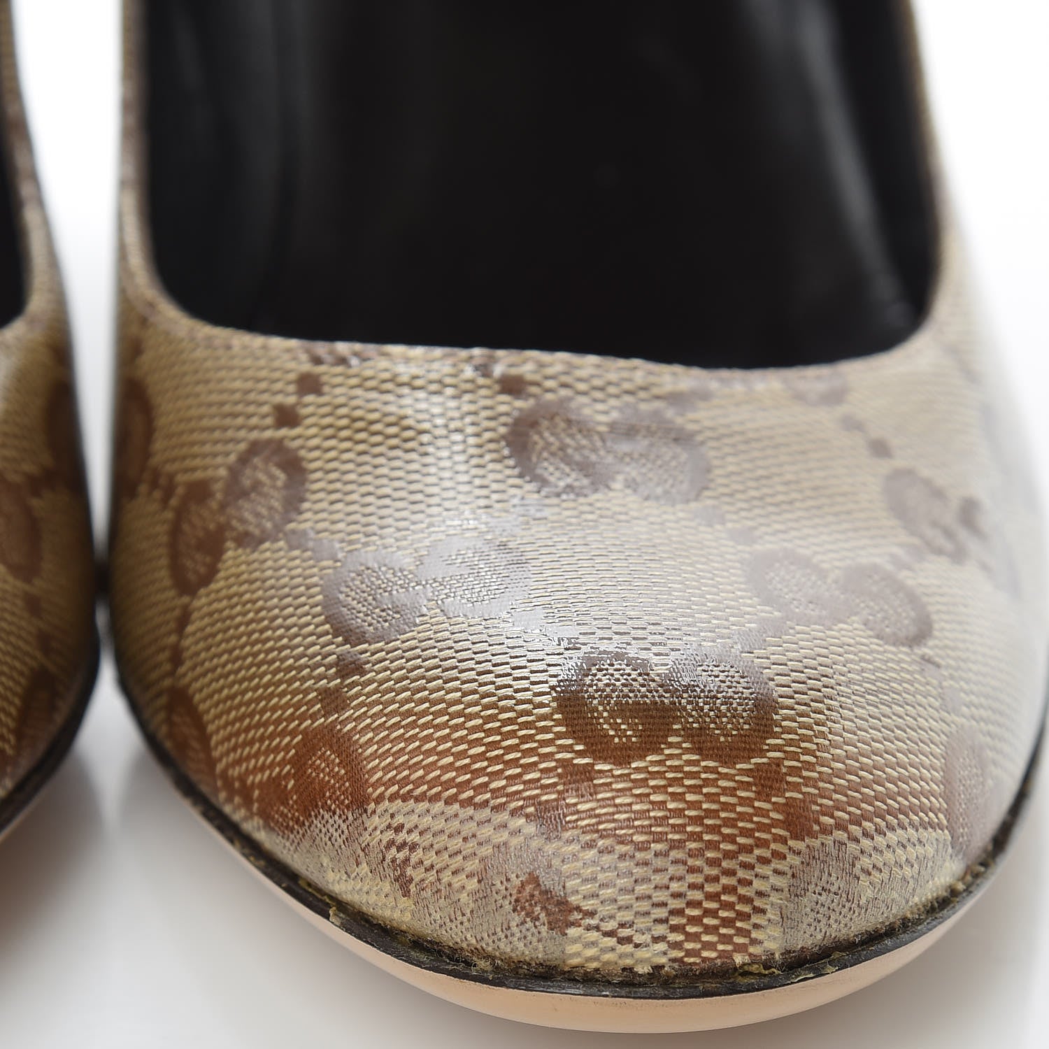 Gucci Crystal Monogram Wedges Pumps 7.5 Beige Ebony 12 of 13