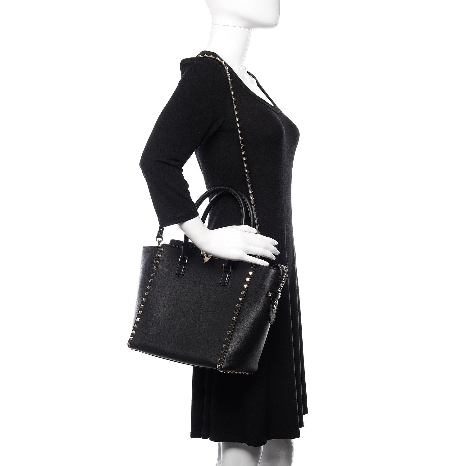 Valentino Garavani Vitello Rockstud Double Handle Tote Black 2 of 9