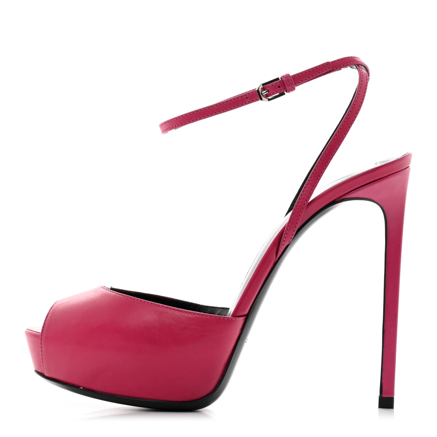 Saint Laurent Calfskin Tribute Lips Platform Sandals 38.5 Fuchsia 1 of 9