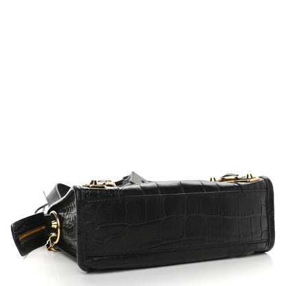 Balenciaga Calfskin Crocodile Embossed Gold Metallic Edge Hardware Mini City Black 4 of 9
