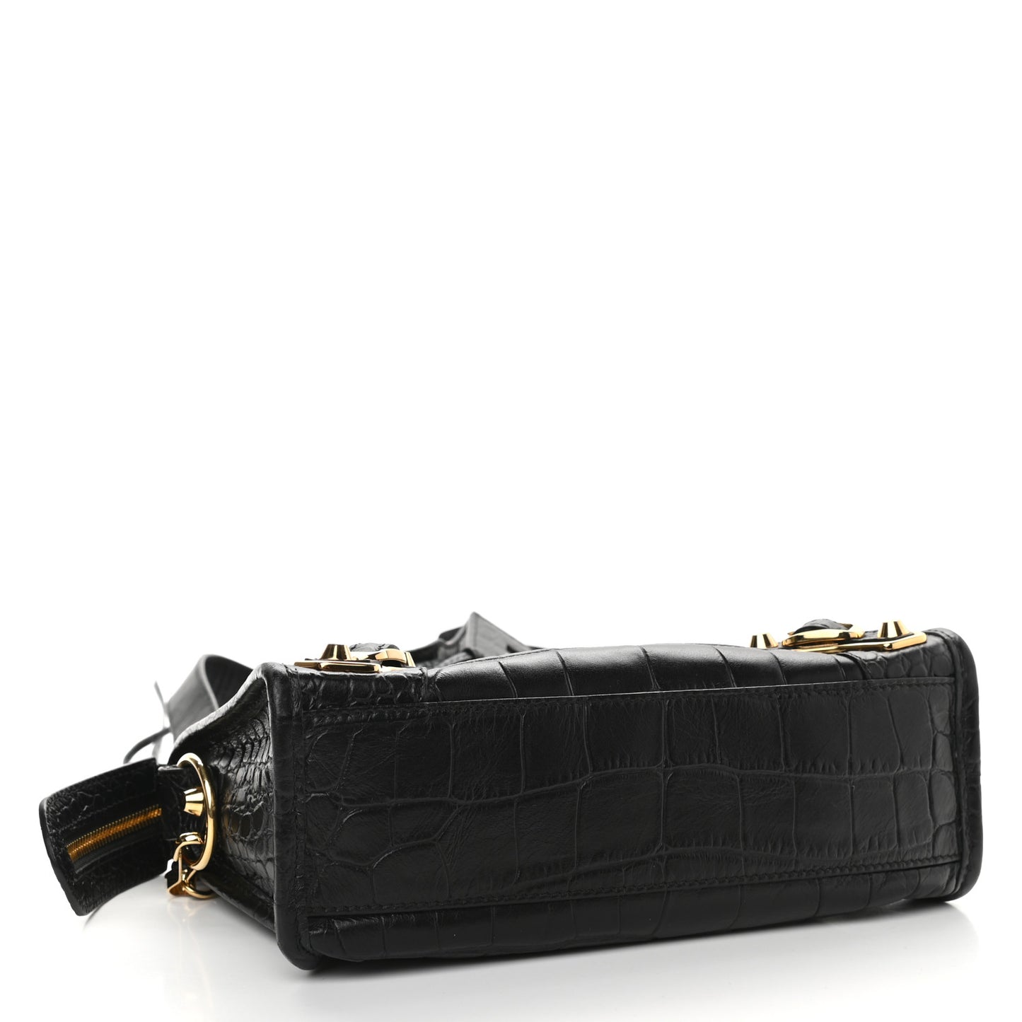 Calfskin Crocodile Embossed Gold Metallic Edge Hardware Mini City Black
