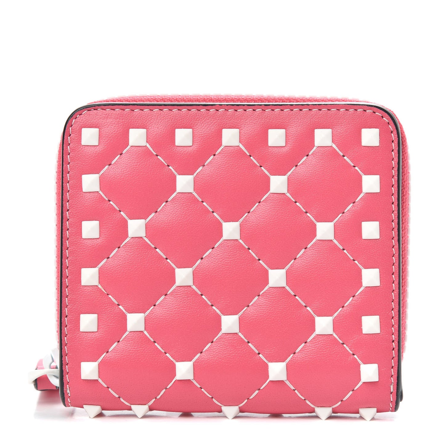 Lambskin Free Rockstud Spike Compact Zip Around Wallet Shadow Pink