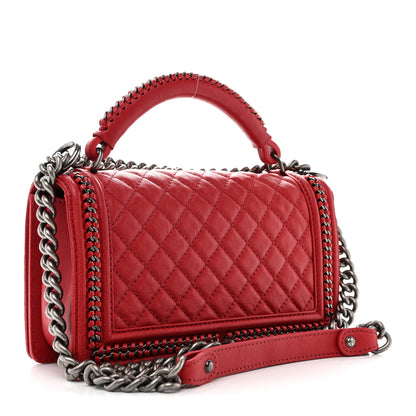 Chanel Calfskin Quilted Medium Top Handle Boy Flap Red 3 of 12
