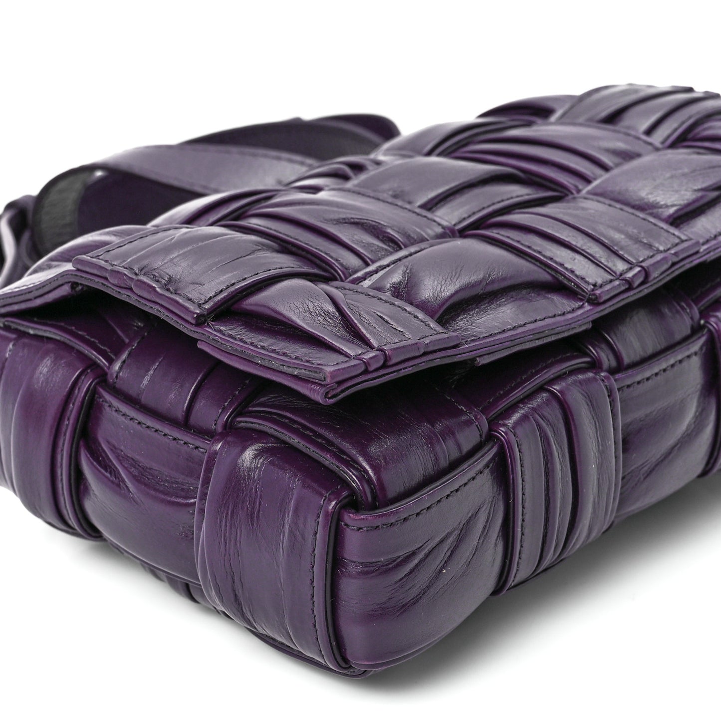 Calfskin Intreccio Plisse Cassette Crossbody Bag Dark Mystic