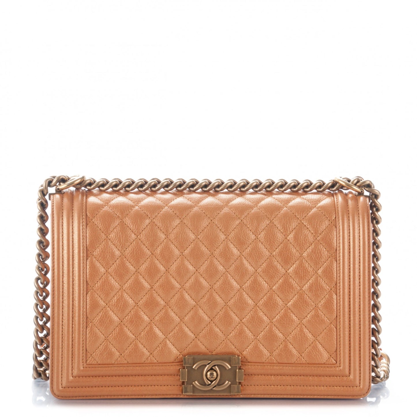Iridescent Calfskin Quilted New Medium Boy Flap Dark Gold