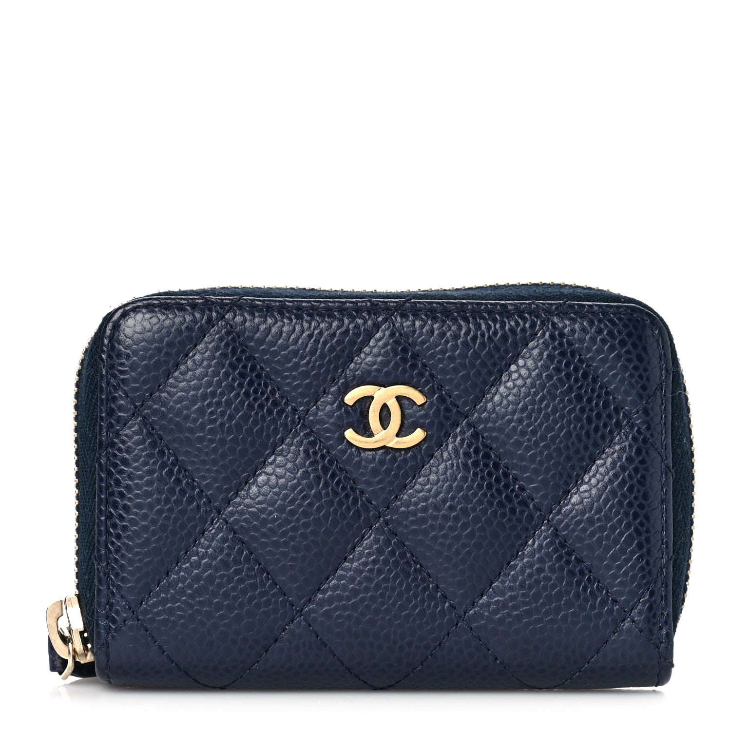 Chanel Caviar Quilted Zip Around Coin Purse Navy 1 of 10