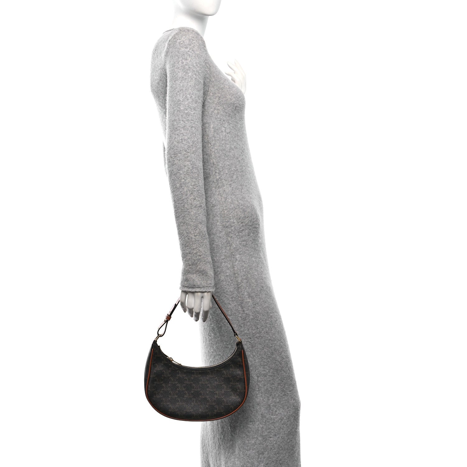 Celine Triomphe Canvas Calfskin Ava Shoulder Bag Tan 3 of 11