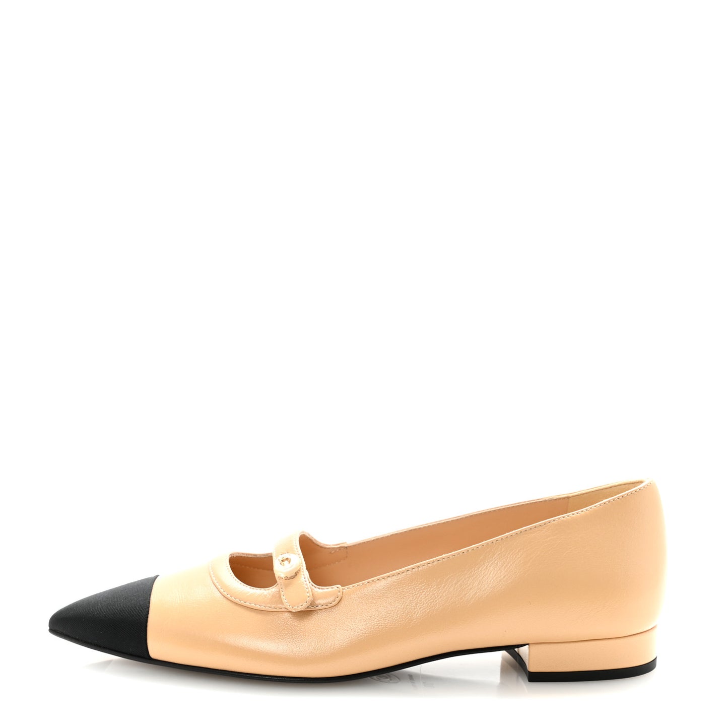 Lambskin Grosgrain Pointed Toe CC Ballet Flats 38 Beige Black